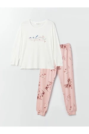 LC Waikiki Women's Pajamas Set with Crew Neck Printed Long Sleeve