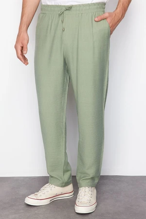 Trendyol Light Khaki Tapered Elastic Waist Linen Look Trousers