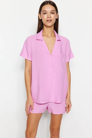 Trendyol Light Pink Viscose Shirt-Shorts Woven Pajama Set