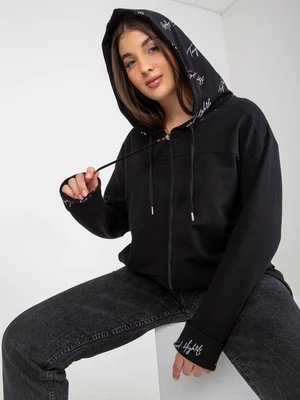 Black plus size zippered sweatshirt with inscription