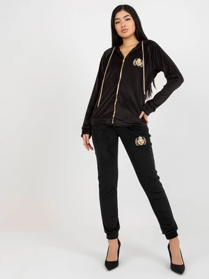 Women's black velour set with zip-up sweatshirt