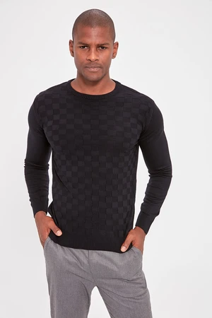 Trendyol Navy Blue Slim Crew Neck Textured Knitwear Sweater