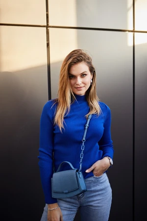 Women's fitted cornflower turtleneck