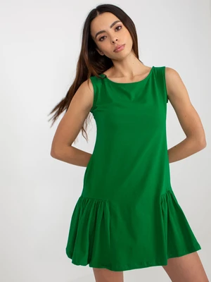 Basic green flared mini dress with ruffle