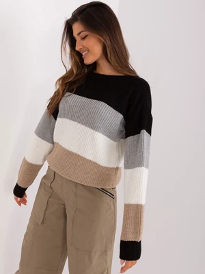 Black and ecru women's oversize striped sweater