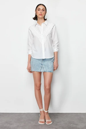 Trendyol Ecru Embroidery and Lace Detailed Regular Fit Woven Shirt