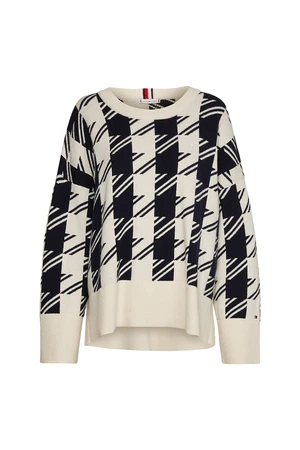 Tommy Hilfiger Sweater - HOUNDSTOOTH RELAXED C-NK SWEATER white