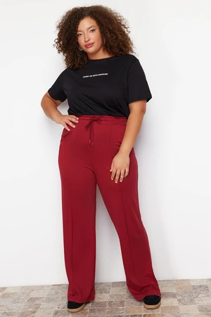 Trendyol Curve Claret Red High Waist Wide Leg Knitted Trousers