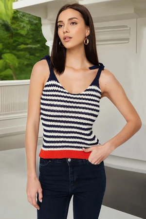 Trendyol Navy Blue Color Blocked Knitwear Blouse