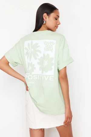 Trendyol Mint Back Printed Oversize/Wide Fit Crew Neck Knitted T-Shirt