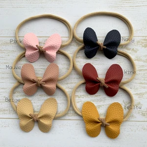 18Pcs/Lot Faux Leather Bow Headband Handmade Butterfly Nylon Hairband For Infants Baby Girl Hair Accessories