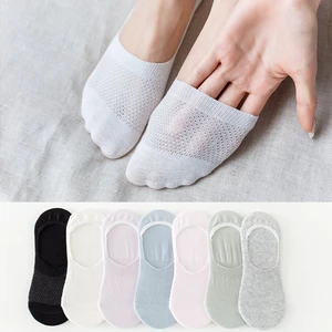 5 Pairs/Lot Women Silicone Non-slip Invisible White Summer Solid Color Mesh Low Cut Boat Socks Female Cotton No Show Slipper Sox