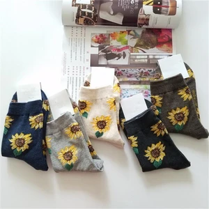 Korean Style Women Short Socks Sunflower Creative Harajuku Japanese Funny Socks Winter Warm Cotton Tide Art Socks Female Meias