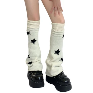 Cute Knit Leg Warmers for Women Casual Star Print Baggy Goth Knee High Socks Boot Cuffs Winter Warm Slouch Socks