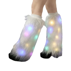 Light-up Leg Warmers Women Leg Warmers Led Light Furry Leg Warmers Stylish Imitation Fur Boot Covers for Women Plush Elastic Leg