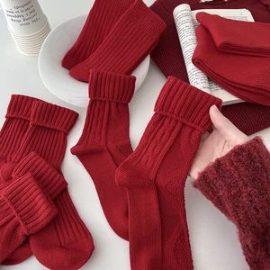 Women's Socks Cotton Breathable Christmas New Year Red Socks For Girls Fashion Striped Casual Autumn Winter Socks Warm Comfort