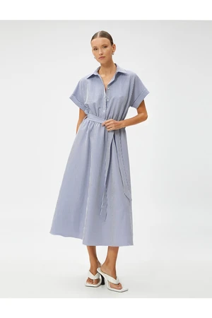 Koton Midi Length Shirt Dress With Belted Short Sleeves