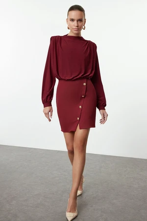 Trendyol Claret Red Plain Padded Mini Woven Dress