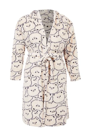 Trendyol Curve Cream Teddy Bear Printed Wellsoft/Plush Knitted Dressing Gown