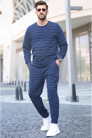 Madmext Navy Blue Quilted Patterned Tracksuit Set 5907