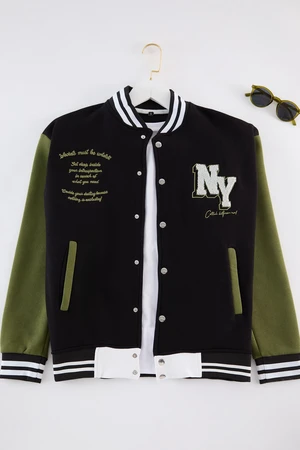 Trendyol Black Regular Cut Embroidered Detailed College Jacket