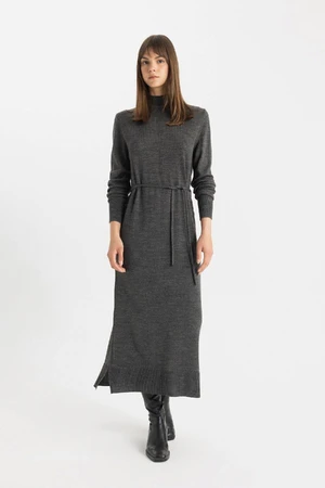 DEFACTO Regular Fit Half Turtleneck Basic Plain Slit Long Sleeve Maxi Knit Dress