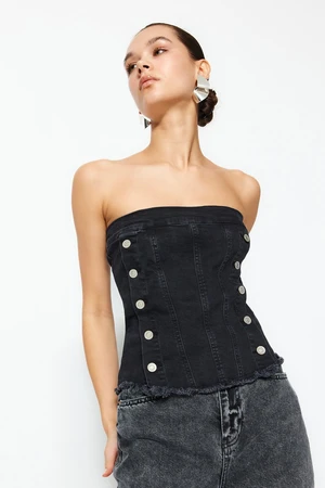 Trendyol Black Button Detailed Strapless Denim Bustier