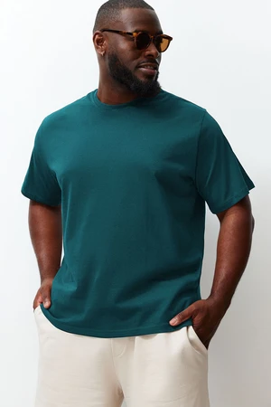 Trendyol Large Size Emerald Green Regular Cut Comfortable Basic 100% Cotton T-Shirt