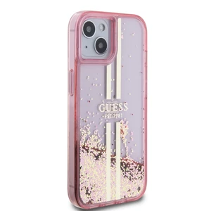 Zadní kryt Guess PC/TPU Liquid Glitter Gold Stripe Zadní pro Apple iPhone 15, pink