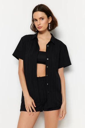 Trendyol Black Woven Linen blended Shirt Shorts Set