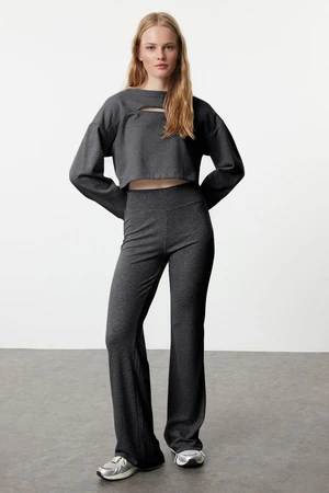 Trendyol Anthracite Wide Leg/Flare High Waist Interlock Flexible Knit Trousers