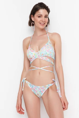 Trendyol Floral Pattern Bikini Top With Tie Detailed