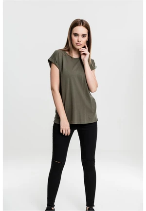 Women's olive T-shirt with extended shoulder