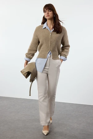 Trendyol Beige Straight Pattern Woven Trousers