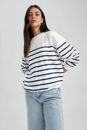 DEFACTO Relax Fit Crew Neck Striped Thin Sweatshirt