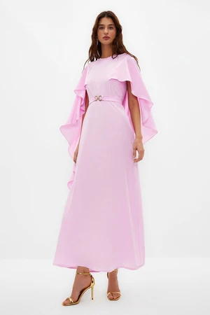 Trendyol Lilac Belted Cape Detailed Elegant Woven Evening Dress