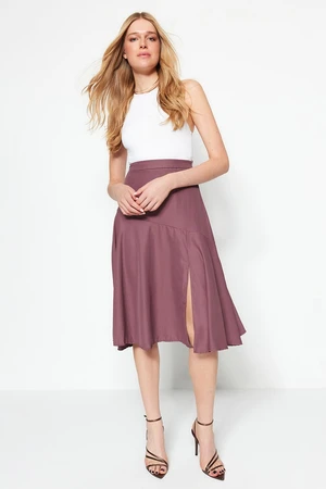 Trendyol Plum Midi Woven Skirt with a Slit Detailed