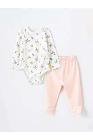 LC Waikiki Crew Neck Long Sleeve Printed Baby Girl Snap Bodysuit and Pants 2-Piece Set