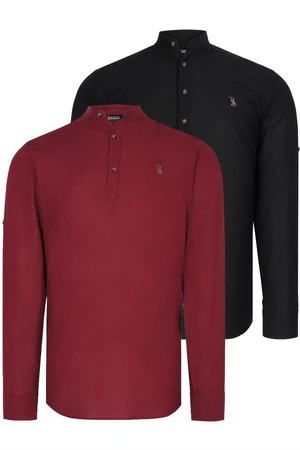 DOUBLE SET G783 DEWBERRY JUDGE COLLAR SHIRT-BLACK-BURGUNDY