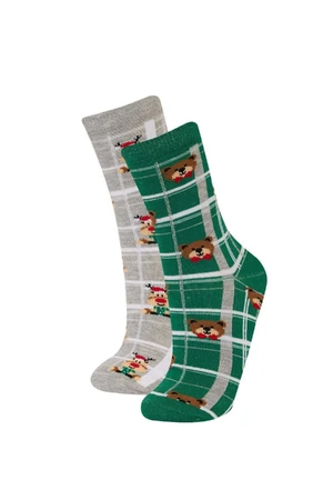 DEFACTO Women's Christmas Themed 2-Pack Cotton Long Socks