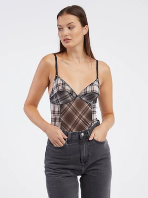 Brown and White Women's Patterned Diesel Bodysuit