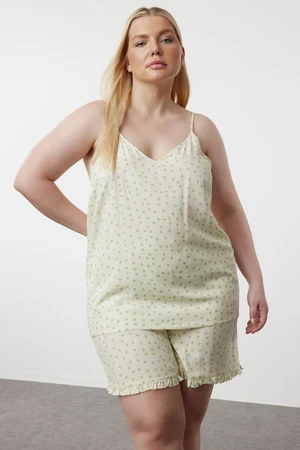 Trendyol Curve Ecru Polka Dot Patterned V-Neck Woven Pajama Set