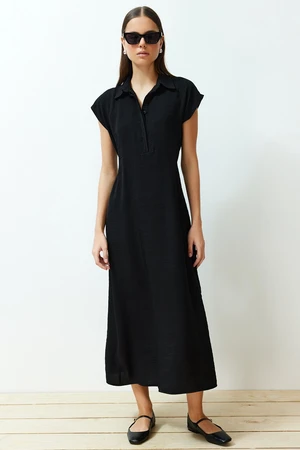 Trendyol Black A-line Shirt Collar Aerobin Maxi Woven Dress