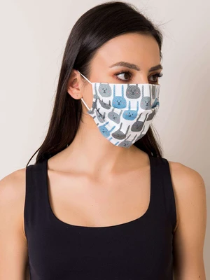 White cotton protective mask with print