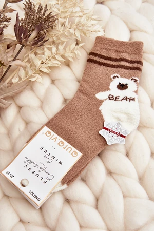 Mládežnické teplé ponožky s medvídkem, světle hnědé
