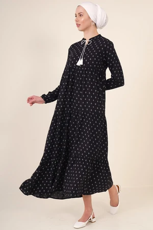 Bigdart 1627 Collar Lace-up Hijab Dress - Black