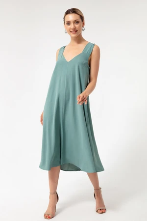 Lafaba Women's Mint Green flared cut Midi Linen Dress