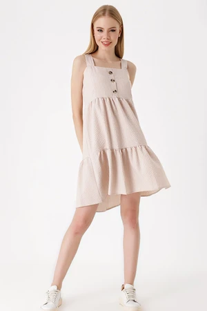 Bigdart 2385 Square Neckline Summer Dress - Beige