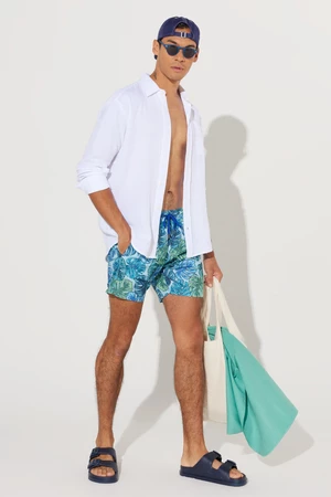 AC&Co / Altınyıldız Classics Men's Turquoise Standard Fit, Regular Cut Quick Drying Pockets Patterned Swimwear Marine Shorts