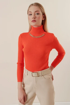 Bigdart 15478 Turtleneck Chain Sweater - Orange